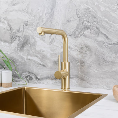 Nisa Square Pull Out Mixer Brushed Brass Gold