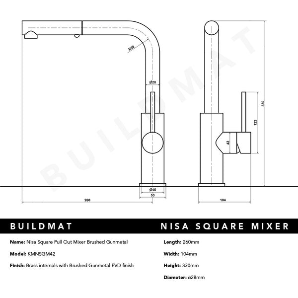Alma Nisa Square Pull Out Mixer Brushed Gunmetal