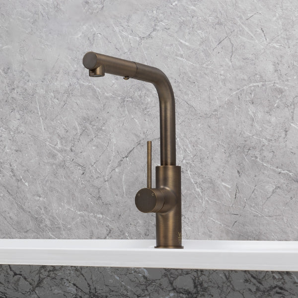Alma Nisa Square Pull Out Mixer Brushed Vintage Antique Brass