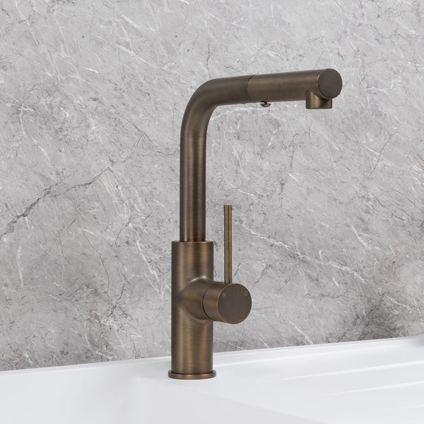 Alma Nisa Square Pull Out Mixer Brushed Vintage Antique Brass