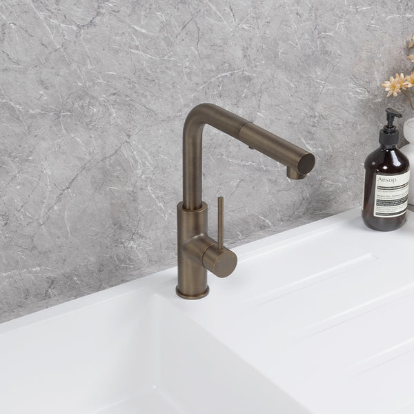 Alma Nisa Square Pull Out Mixer Brushed Vintage Antique Brass