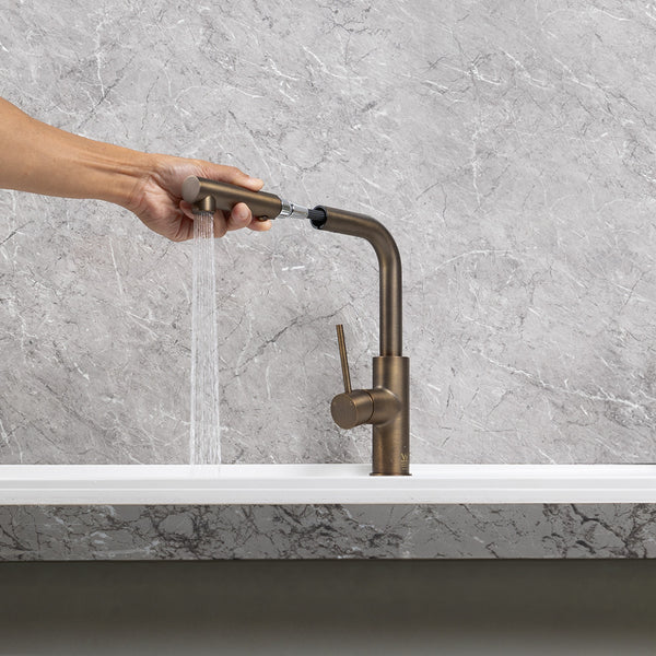 Alma Nisa Square Pull Out Mixer Brushed Vintage Antique Brass