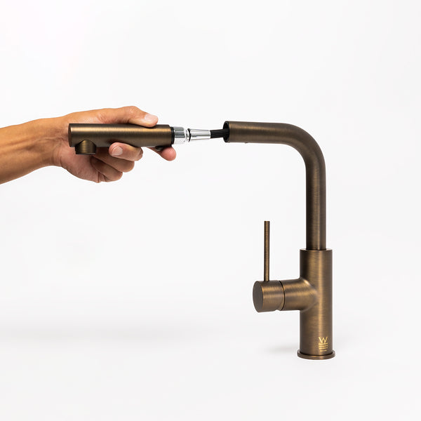 Alma Nisa Square Pull Out Mixer Brushed Vintage Antique Brass