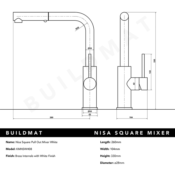 Alma Nisa Square Pull Out Mixer White
