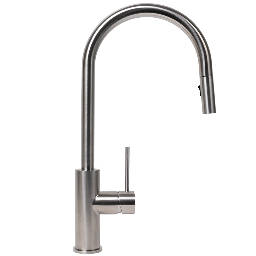 This best suits our Brushed Stainless Steel Sink Range WELS Rating: 4.5L/Min, 6Star Hardwearing 316 grade brushed stainless steel construct 35mm Ceramic cartridge disk Height 435mm and Width 110mm Slimline Nozzle - 25mm diameter Pulldown and Veggie Spray function capabilities Veggie spray auto returns to regular spray