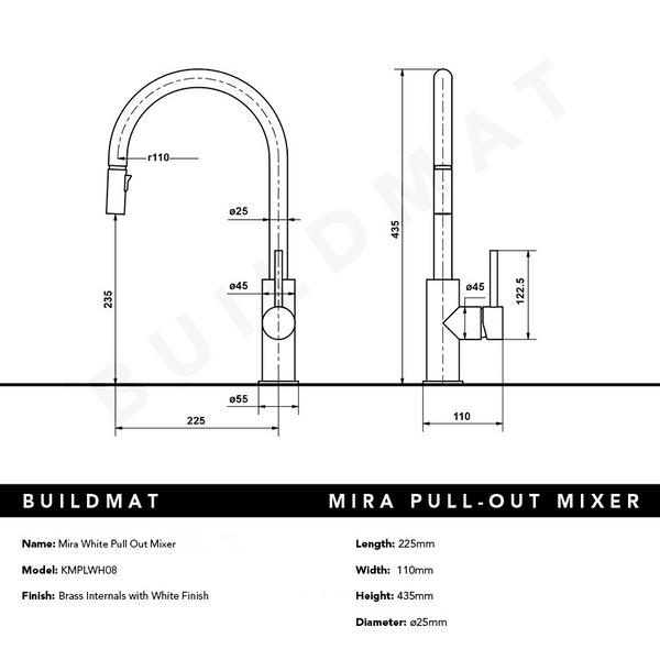 Alma Mira White Pull Out Mixer