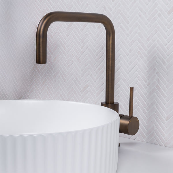 Alma Charlotte Brushed Vintage Antique Brass Square Mixer