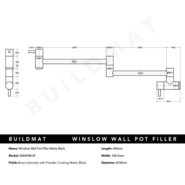 Alma Winslow Wall Pot Filler Matte Black