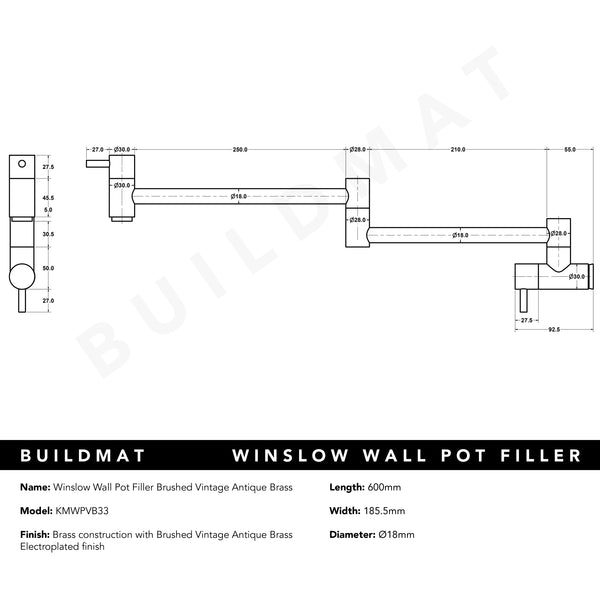 Alma Winslow Wall Pot Filler Brushed Vintage Antique Brass