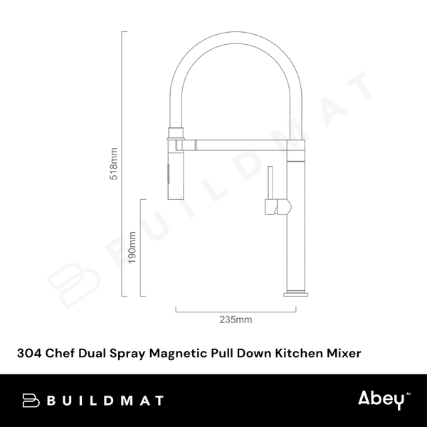 Abey 304 Chef Dual Spray Magnetic Pull Down Kitchen Mixer Artisan Copper
