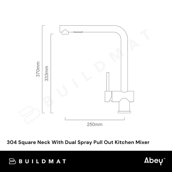 Abey 304 Square Neck With Dual Spray Pull Out Kitchen Mixer Brushed Stainless