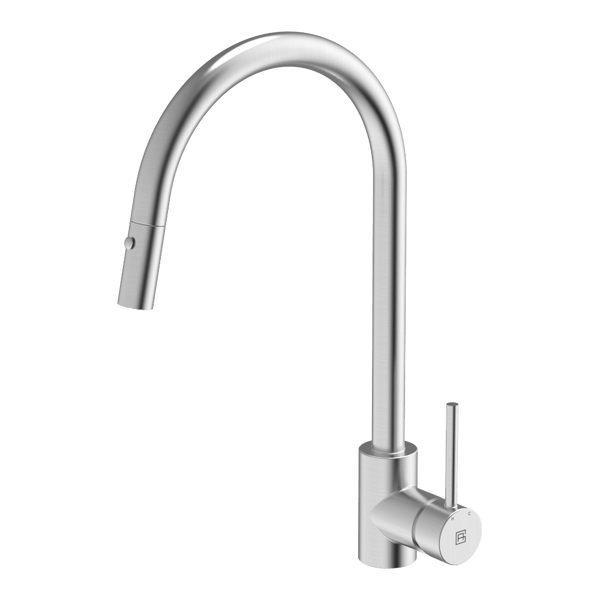 Gareth Ashton 304 Gooseneck With Dual Spray Pull Out Function Kitchen Mixer Brushed Steel