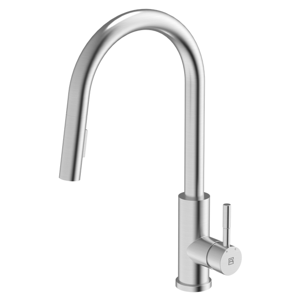 Gareth Ashton 304 Gooseneck Pull Out Dual Spray Function Kitchen Mixer Brushed Steel