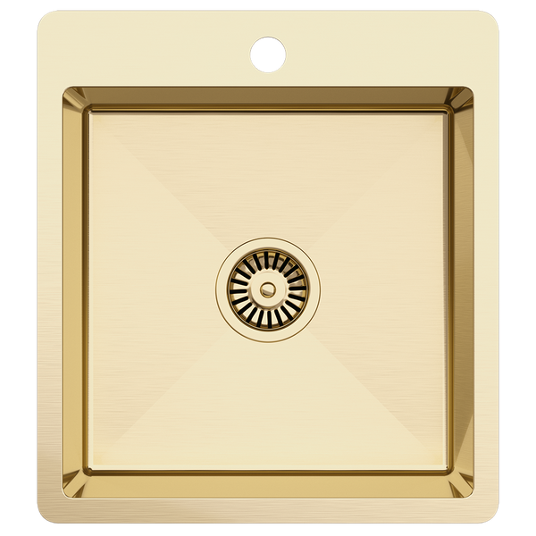 Alma Kayla 450x500 Single Bowl Tap Landing Sink Brushed Brass Gold