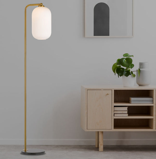 Telbix Lark Floor Lamp Aged Gold Opal Matt