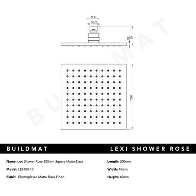 Lexi Shower Rose 200mm Square Matte Black