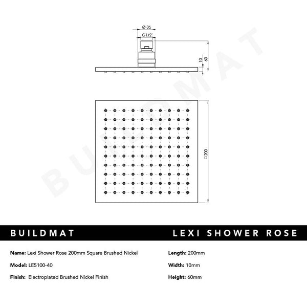 Phoenix Lexi Shower Rose 200mm Square Brushed Nickel