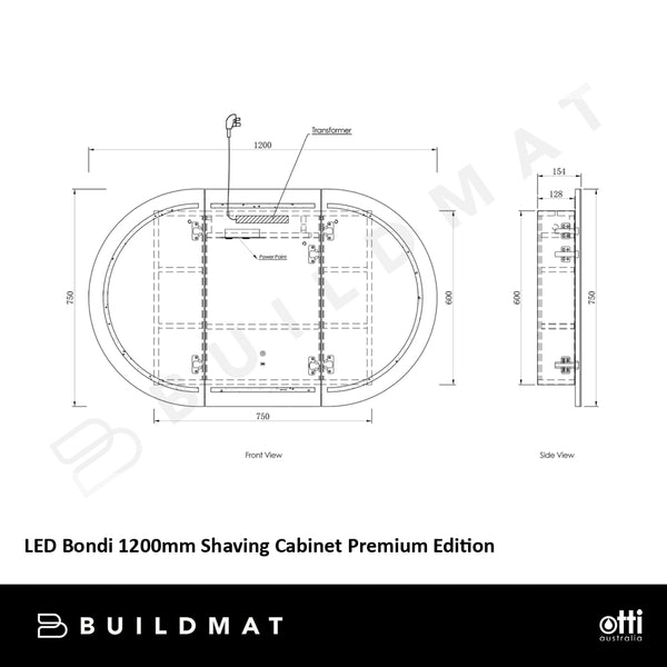 Otti LED Bondi 1200mm Black Oak Shaving Cabinet Premium Edition