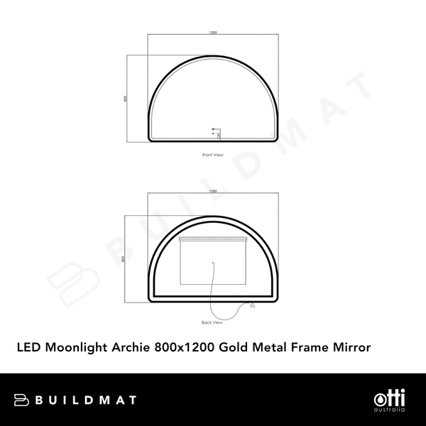Otti LED Moonlight Archie 800x1200 Gold Metal Frame Mirror