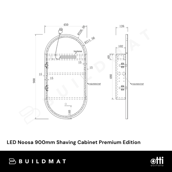 Otti LED Noosa 900mm Sable Walnut Shaving Cabinet Premium Edition