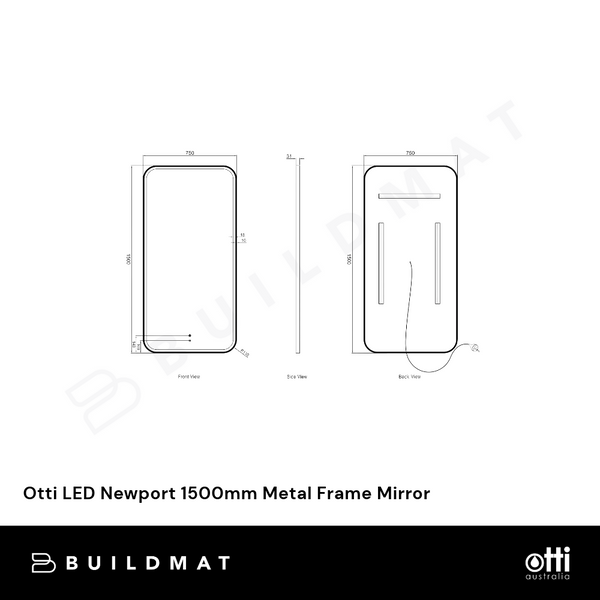 Otti LED Newport 1500mm White Metal Frame Mirror Install Horizontal or Vertical