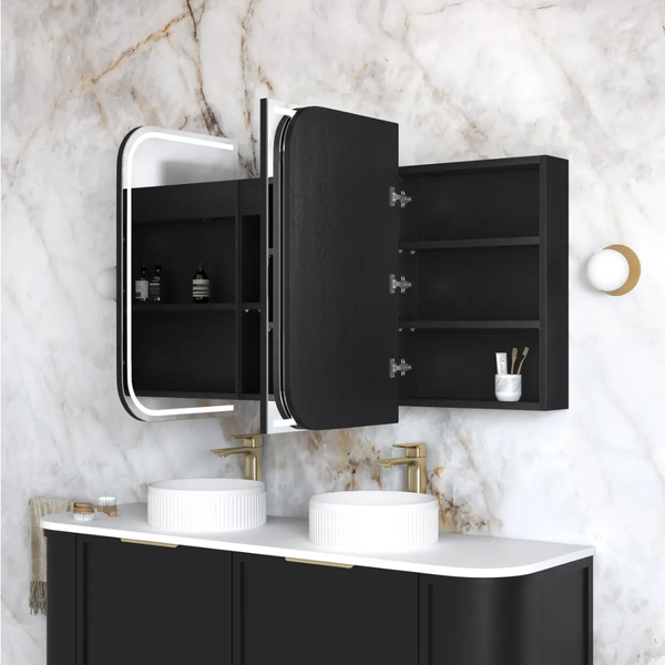 Otti LED Newport 1500mm Shaving Cabinet Premium Edition Black Oak