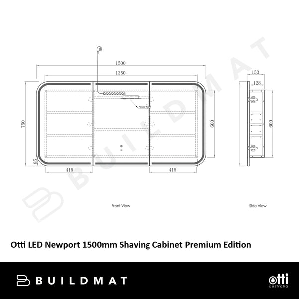Otti LED Newport 1500mm Shaving Cabinet Premium Edition Black Oak