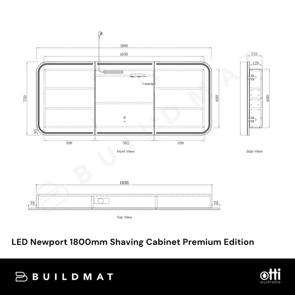 Otti LED Newport 1800mm Matte White Shaving Cabinet Premium Edition