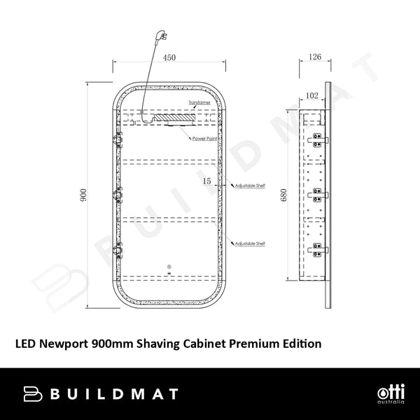 Otti LED Newport 900x450mm Natural Oak Shaving Cabinet Premium Edition