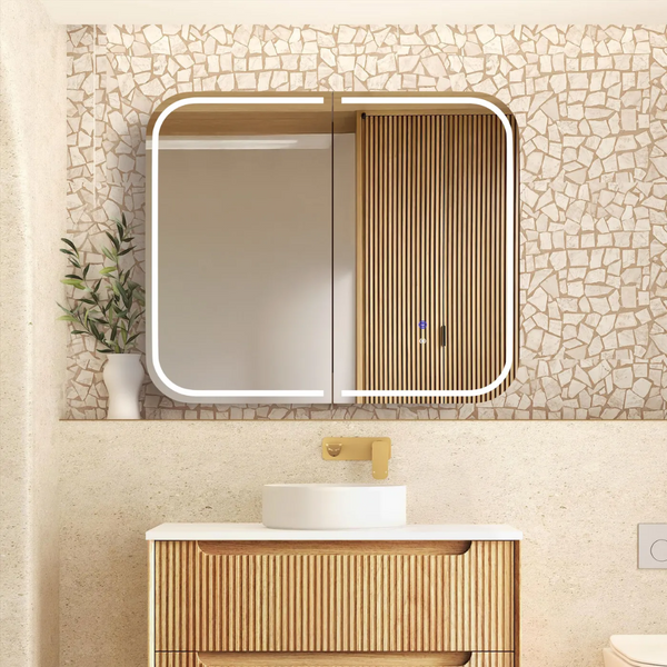Otti LED Newport 900x750mm Natural Oak Shaving Cabinet Premium Edition