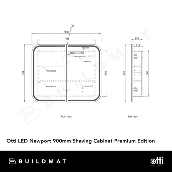 Otti LED Newport 900x750mm Natural Oak Shaving Cabinet Premium Edition