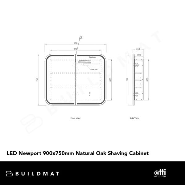 Otti LED Newport 900x750mm Natural Oak Shaving Cabinet Premium Edition
