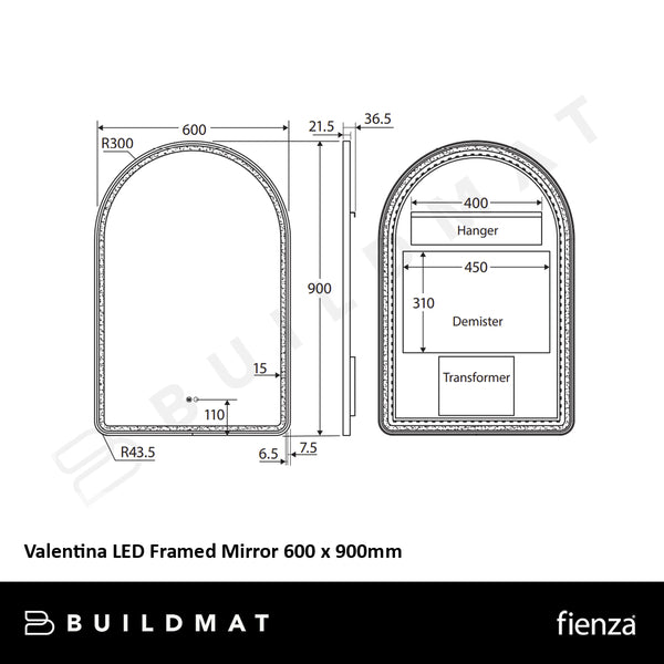 Fienza Valentina LED Urban Brass Framed Mirror 600 x 900mm