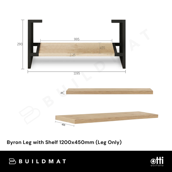 Otti Byron Leg with Shelf 1200x450 (Leg Only) Natural Oak