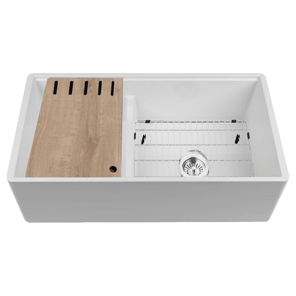 Chambord Legrande Large Single And A Half Bowl Reversible Fireclay White