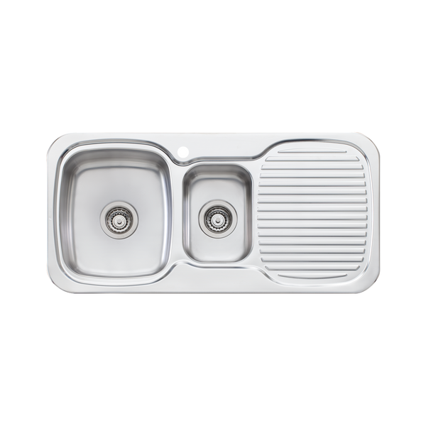 Oliveri Lakeland 1 And 1/2 Bowl Sink With Right Drainboard Stainless Steel