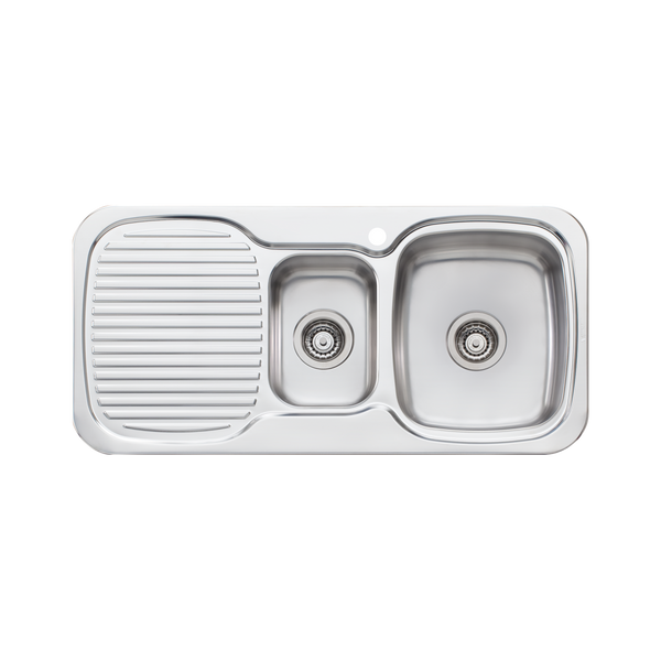 Oliveri Lakeland 1 And 1/2 Bowl Sink With Left Drainboard Stainless Steel