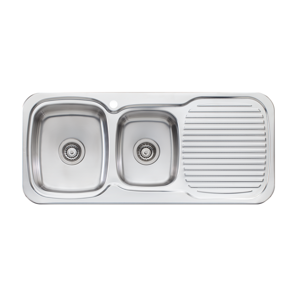 Oliveri Lakeland 1 And 3/4 Bowl Sink With Right Drainboard Stainless Steel