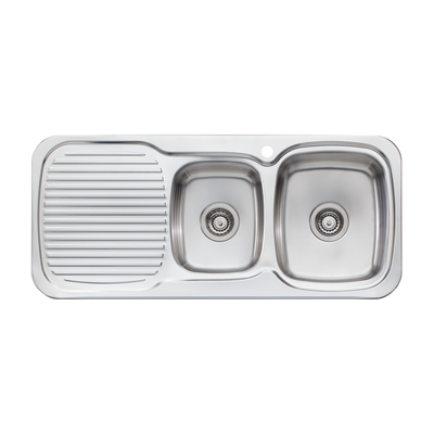 Oliveri Lakeland 1 And 3/4 Bowl Sink With Left Drainboard Stainless Steel
