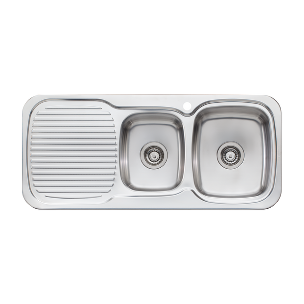 Oliveri Lakeland 1 And 3/4 Bowl Sink With Left Drainboard Stainless Steel
