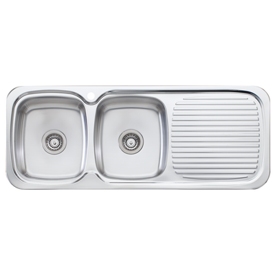Oliveri Lakeland Double Bowl Sink With Right Drainboard Stainless Steel