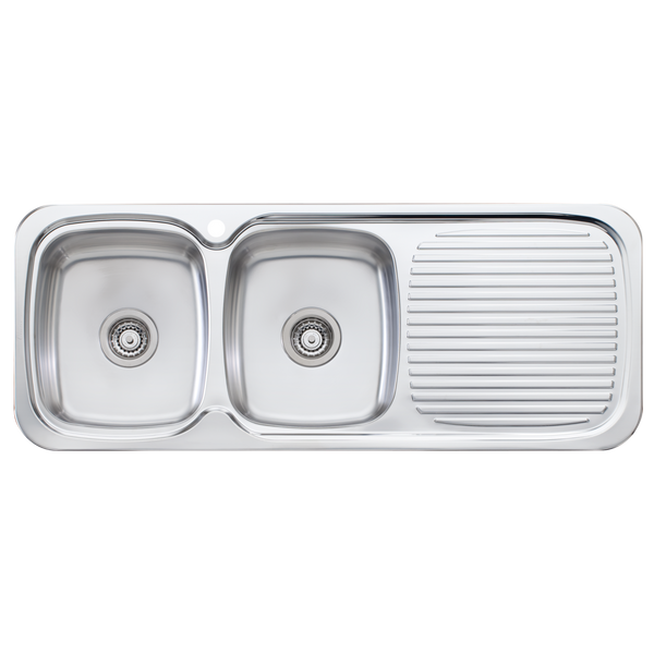 Oliveri Lakeland Double Bowl Sink With Right Drainboard Stainless Steel