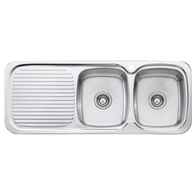 Oliveri Lakeland Double Bowl Sink With Left Drainboard Stainless Steel