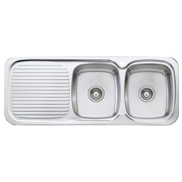 Oliveri Lakeland Double Bowl Sink With Left Drainboard Stainless Steel