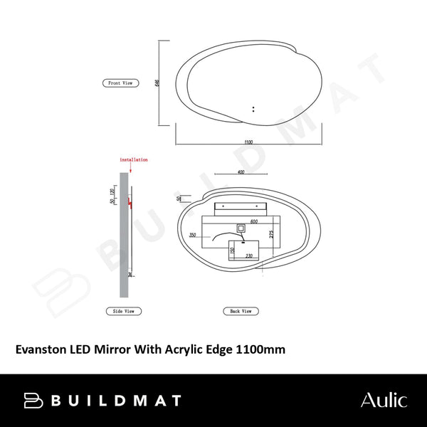 Aulic Evanston LED Mirror With Acrylic Edge 1100mm Matte Grey