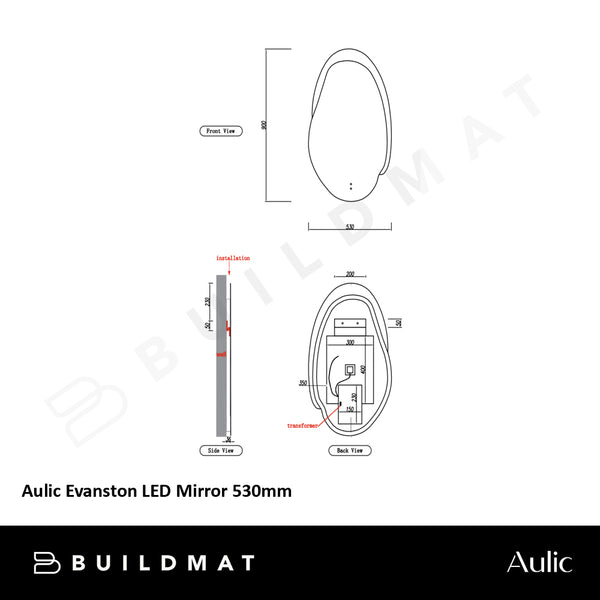 Aulic Evanston LED Mirror With Acrylic Edge 530mm Matte White