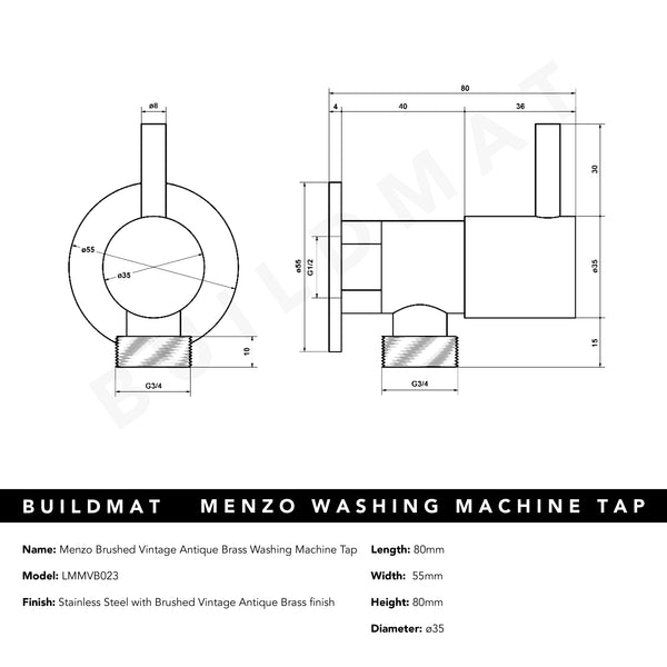 Alma Menzo Brushed Vintage Antique Brass Washing Machine Tap