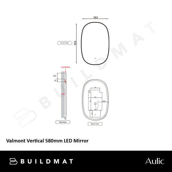 Aulic Valmont Vertical 580mm LED Mirror Matte Black