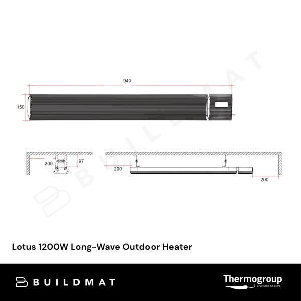 Thermogroup Lotus 1200W Long-Wave Outdoor Heater Black
