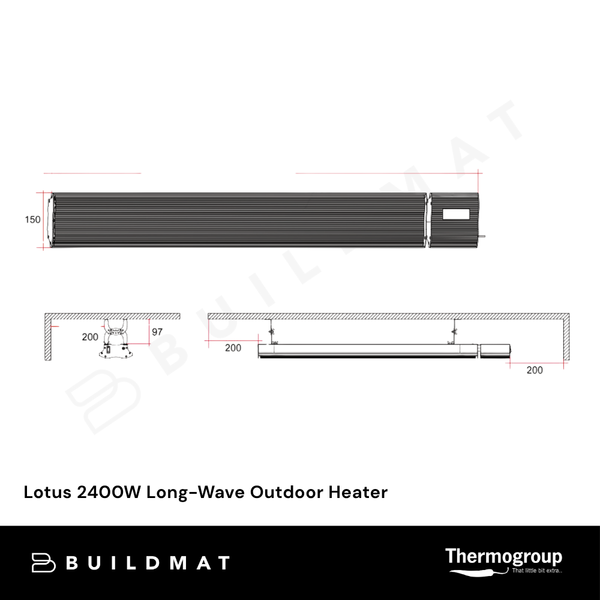 Thermogroup Lotus 2400W Long-Wave Outdoor Heater Black